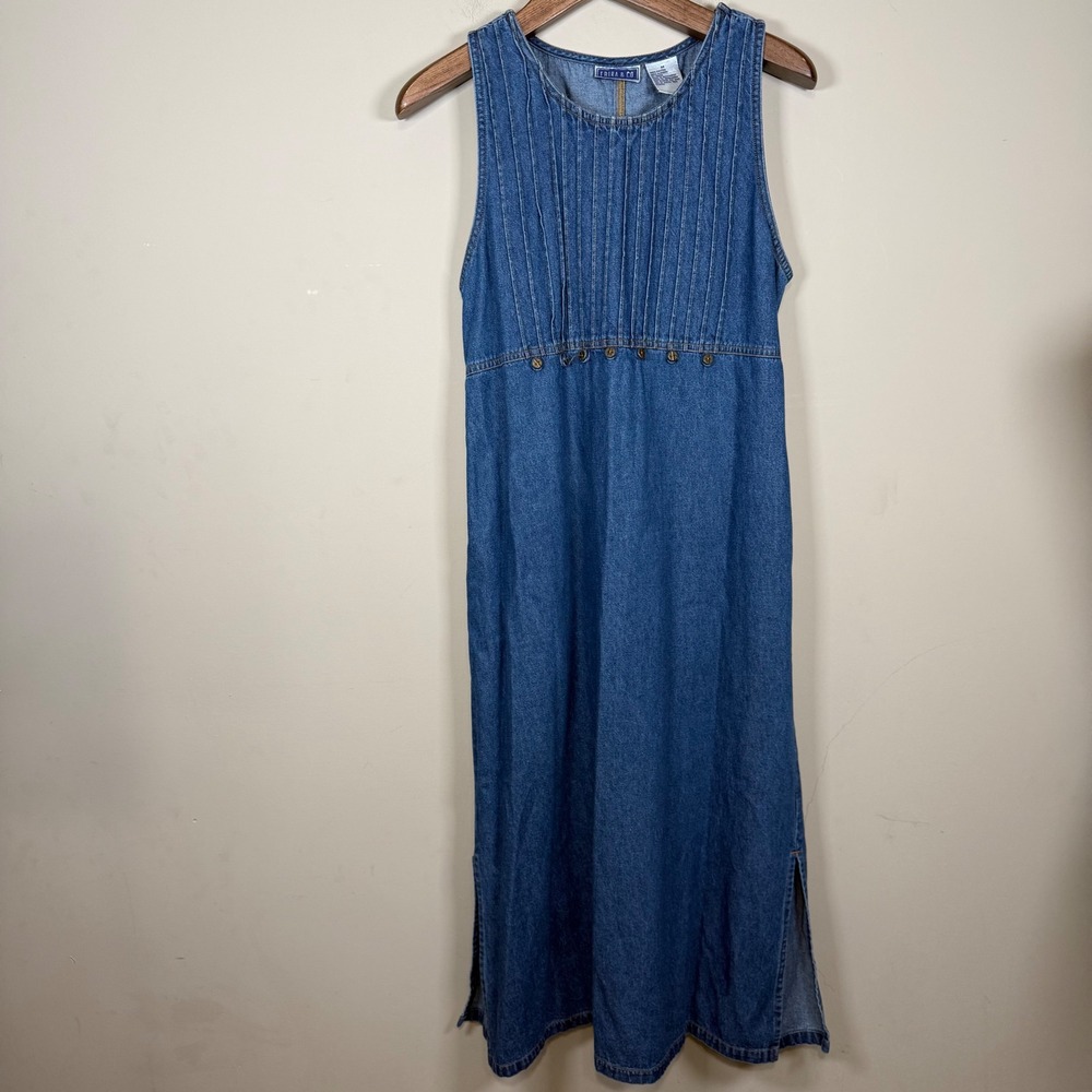 Erica & Co Denim 100% Cotton Pinktuck Denim Jumper Maxi Dress Medium